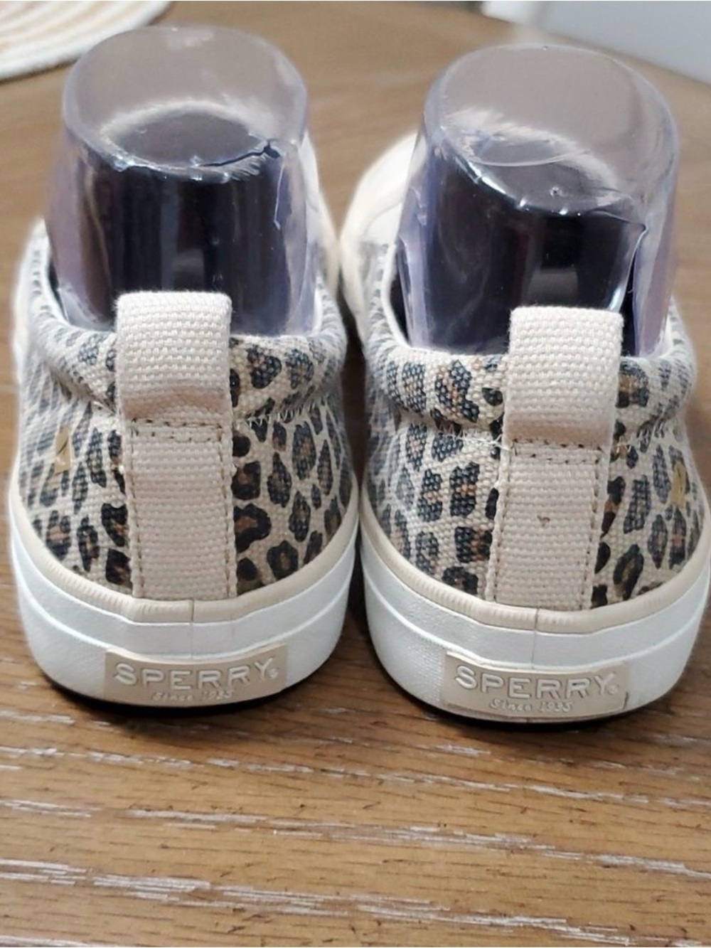 Sperry Beige & Leopard Print Crest Twin Gore Perforated Slip On Sneaker - Picture 4 of 10